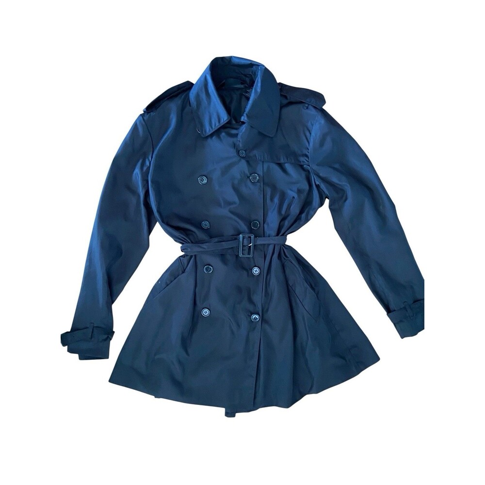 Norma Kamali Black Trench Coat Size XXL Double Breasted Belted Timeless Classic - Picture 9 of 12